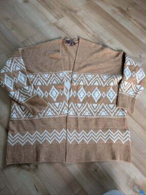Berkley Jensen Southwestern Boho Geometric Knit Cardigan Sweater Tan XL